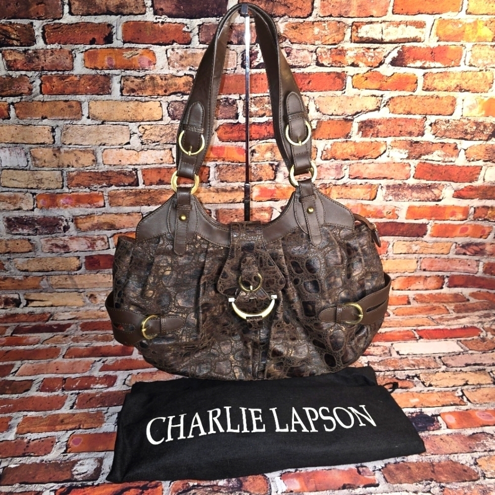 Charlie Lapson Hobo Bag Brown Crocodile Print